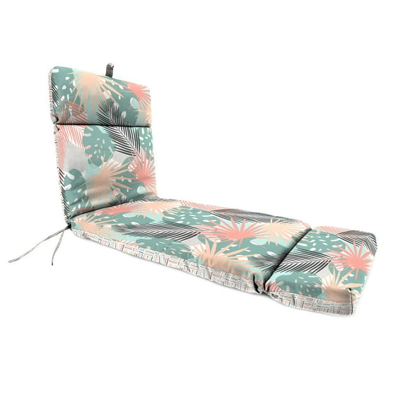 Jordan Manufacturing 72" x 23" Baloo Stardust Coral and Teal Leaves and Midas Stardust Dash Rectangular Reversible Outdoor Chaise Lounge Cushion with Ties and Hanger Loop