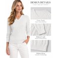 thumbnail image 4 of QUALFORT Women’s V-Neck Cable Knit Sweater, Lightweight Long Sleeve Pullover, Off White, Size L, 4 of 7