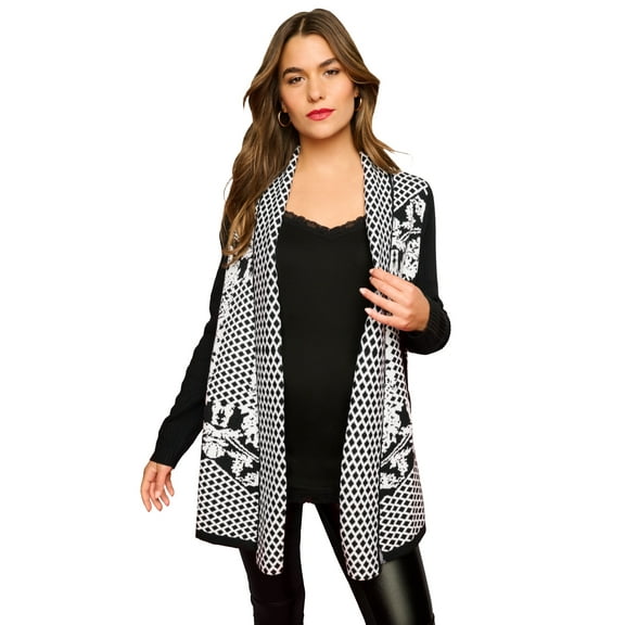 Roaman's Women's Plus Size Diamond Cage Cardigan Sweater
