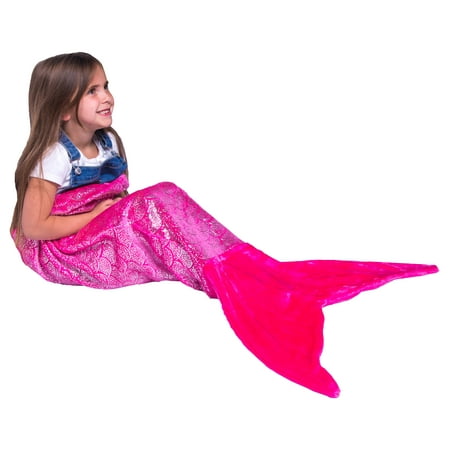 PixieCrush Mermaid Tail Blanket For Teenagers/Adults & Kids Thick, Plush Super Comfy Fleece Snuggle Blanket With Double Stitching, Keep Feet Warm (Small, Shiny (Best Way To Keep Feet Warm)