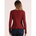 thumbnail image 3 of DARING DIVA V Neck Long Sleeve Knit Ruffle Cardigan Shrugs S Dark Red, 3 of 6