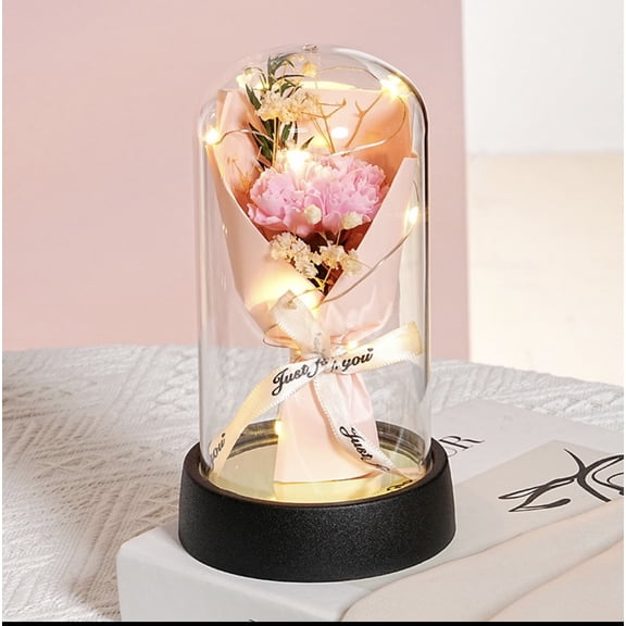 Preserved Rose in Glass Dome with LED Lights – Romantic Gift for Women, Anniversary, Birthday, Valentine’s Day Decor