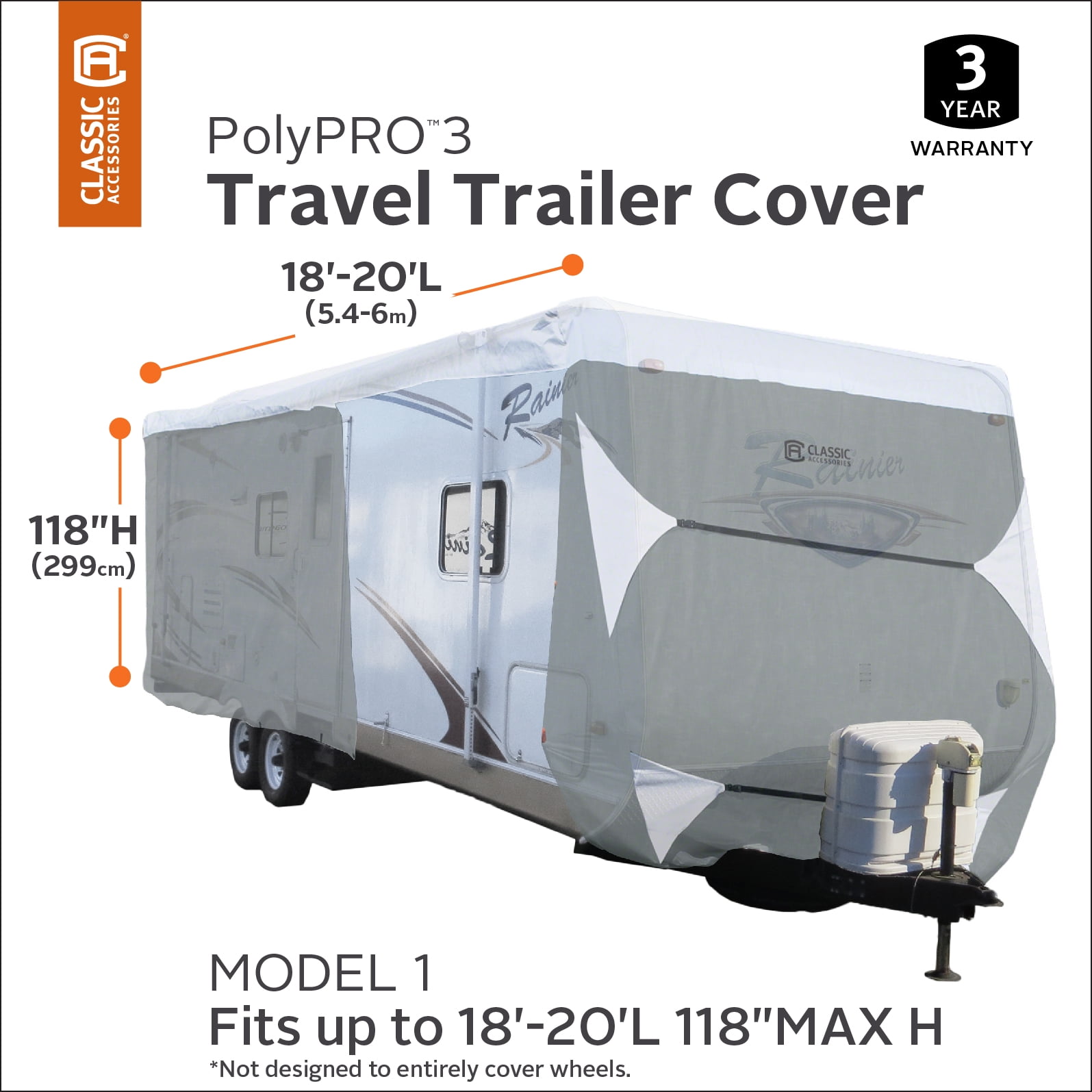 Classic Accessories OverDrive PolyPro 3 Deluxe Travel Trailer Cover Fits Up To 20 