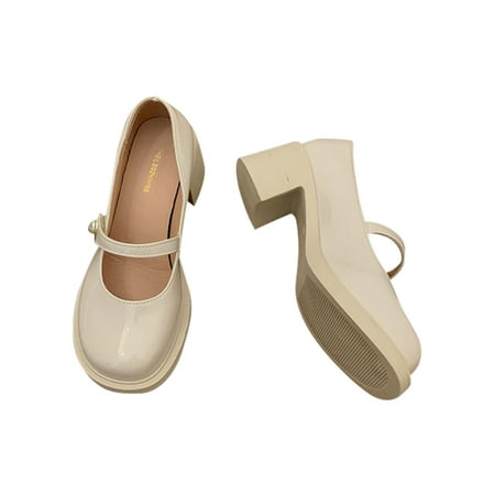 

Bellella Womens Pump Shoe Chunky Heel Pumps Non-slip Mary Jane Comfort Shoes Work Party Beige 7.5