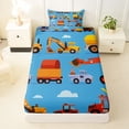 thumbnail image 3 of Castle Fairy Cartoon Engineering Vehicle Twin Sheet Sets 3pcs for Boys, Cute Crane Mixer Truck Bedding for Bedroom, Light Blue, 3 of 6