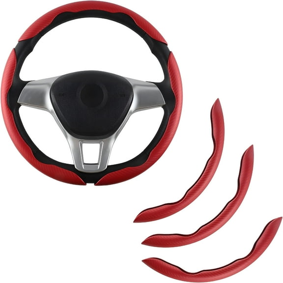 MELIVO 3pcs Car Carbon Fiber Anti-Skid Steering Wheel Cover,Segmented Steering Wheel Protector,Butterfly Steering Wheel Cover,Universal 99% Car Wheel Cover Protector,Car Interior Accessories (Red)