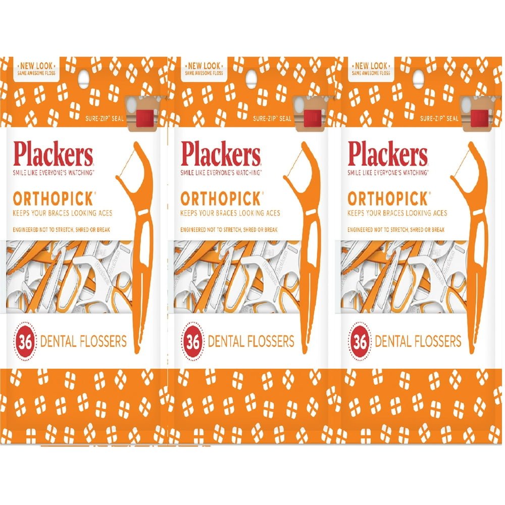 Plackers Orthopick Dental Floss Picks for Braces, 36 Count 3pack