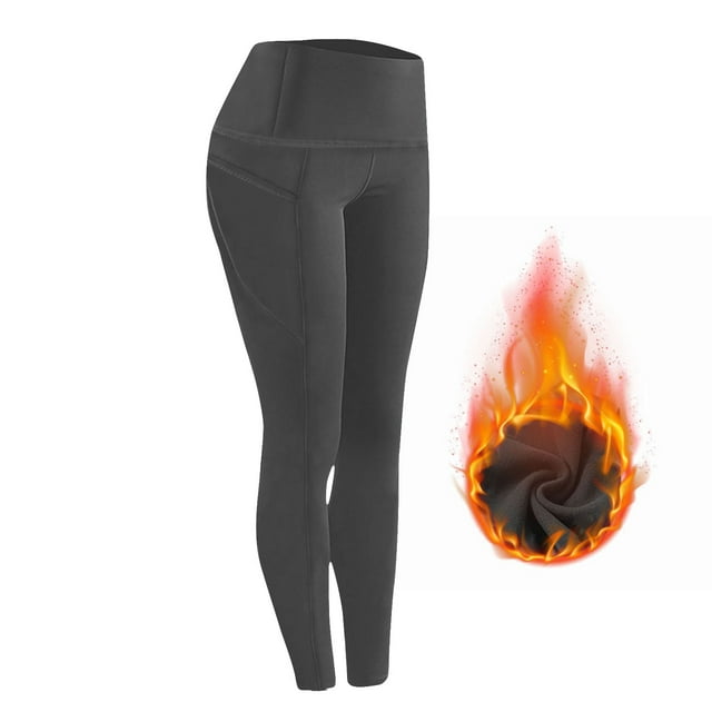 MKLEKYY Leggings deportivos para mujer, primavera y otoño invierno, color sólido, terciopelo, deportivos, fitness, gruesos, cálidos, con bolsillos laterales dobles, pantalones de yoga elásticos
