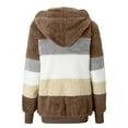 thumbnail image 4 of TQWQT Womens Winter Jacket, Autumn Winter Outwear Women Fleece Hooded Coats Warm Female Patchwork Zip-Up Plush Jackets Brown M, 4 of 5