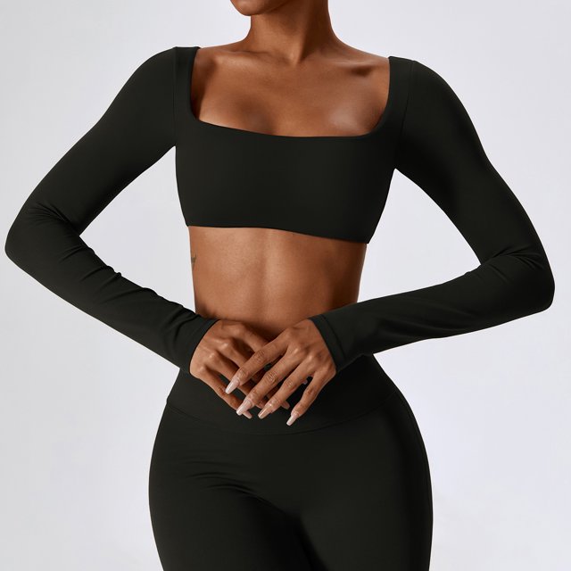 Tops cortos para mujer, camisetas de Yoga, Top deportivo sólido, camisetas de manga larga para correr, ropa deportiva sexi con ombligo expuesto de secado rápido para Fitness y gimnasio