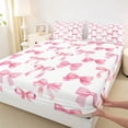 thumbnail image 4 of Manfei Pink Coquette Bow Full Size Sheets For Girls,Cute Bowknot Stripe Print Bed Sheets For Kids,4-Piece, 4 of 6