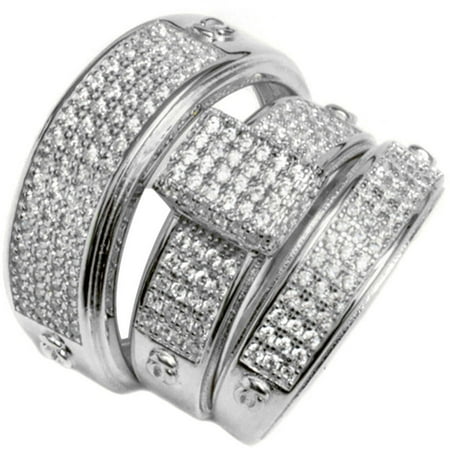 Pori Jewelers CZ Sterling Silver Micro-Pave Rectangle Trio Engagement Ring
