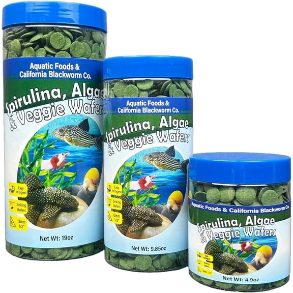 12mm - 1/2" Sinking Wafers of Spirulina, Algae for Plecos, Catfish, Shrimp, Snails, All Tropicals, Pellet Mix & Wafer Mix Included 4.9oz Canister