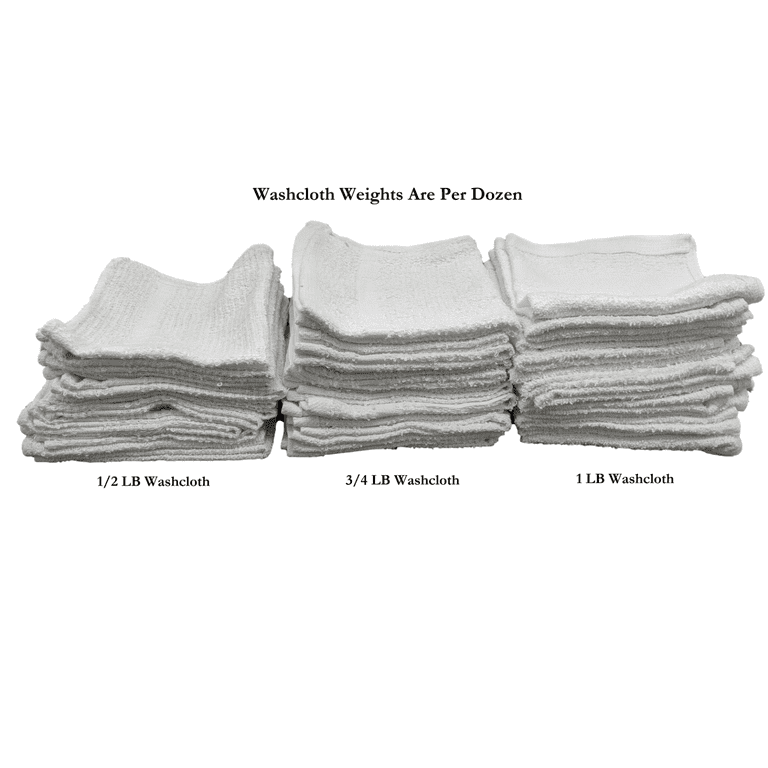 12 inch x 12 inch White Cotton Value Washcloths - Reusable LT Weight Thin Cloth Rags - Bath/Baby/Kitchen/Garage - 1 lb per Dozen - Set of 24, Size: 12