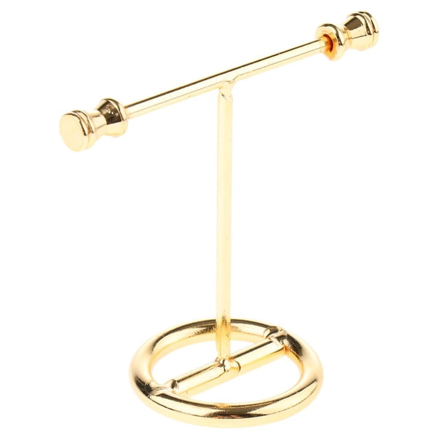 Yinanstore Chic Alloy Bar Wooden Base Jewelry Display Stand Earrings Hanging Rack Alloy Jewelry Rack Display Holder Stand for Shop Counter Showing , Golden StyleB-Small Size
