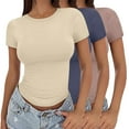 thumbnail image 1 of T-Shirt à Manches Courtes pour Femmes Soldes de Liquidation T-Shirts Mélangeurs pour Femmes T-Shirt Court pour Filles Chandail d'Été pour Femmes Col Rond Fin Mode Manches Courtes, 1 of 7