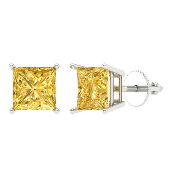 Clara Pucci 4Ct Yellow Princess Cut VVS1 Screw Back Stud 18k Solid hypoallergenic Gold Designer Earrings For April