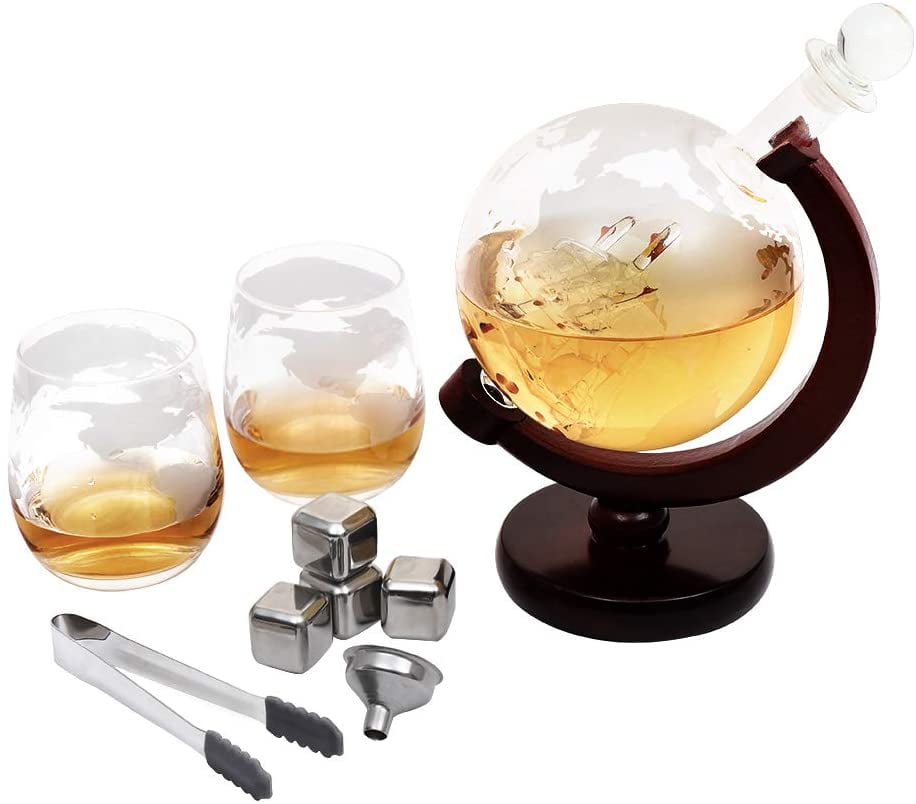Etched World Decanter whiskey Globe The Wine Savant Whiskey Gift Set