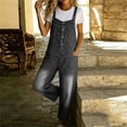 thumbnail image 4 of SAWOBUUN Women Fit Jean Button Front Jumpsuit with Pockets Overalls Casual Loose Wide Leg Denim Pants, 4 of 6