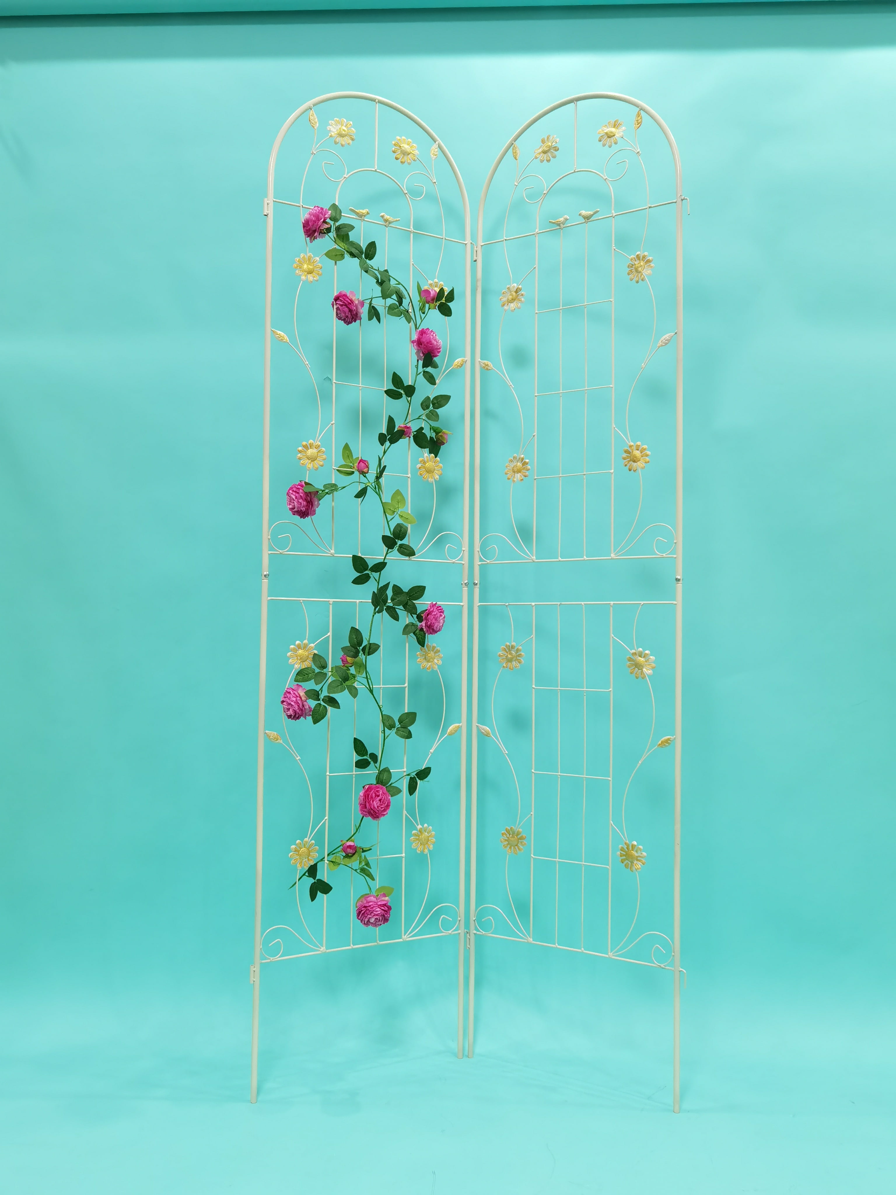 MAYEERTY 2 Pack Metal Garden Trellis 86.7 x 19.7 Inch Rustproof Climbing Plants Support Cream White Outdoor Flower