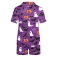 thumbnail image 4 of Women's Halloween 2PC Pajamas Set Short Sleeve Lapel Button Down Shirt And Shorts Lounge Set Print Homewear with Pockets Purple-2 M, 4 of 8