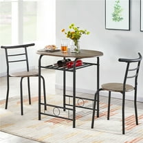 Topeakmart 3 Piece Modern Round Dining Table Set Kitchen Table Set with Storage Rack, Drift Brown