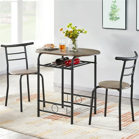 Renwick 3 Pieces Round Dining Table Set Storage Rack Drift Brown