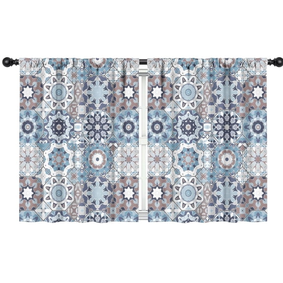 Blackout Kids Curtains,Blue Ethnic Geometric Pattern Childrens Insulated Curtains Set Of 2,Bedroom Essentials,Toddler Room Decor 42x54in(106x137cm)
