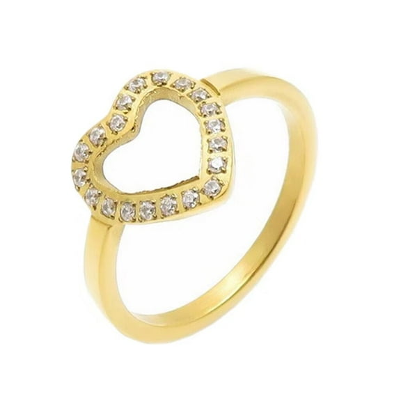 PAMTIER Women's Stainless Steel Hollowed Heart Cocktail Ring with Cubic Zironia Gold Size 8
