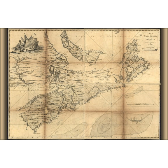 24"x36" Gallery Poster, Map of Nova Scotia Cape Breton 1768 p1