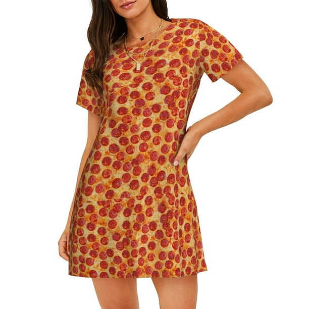 Fotbe Pizza Bata de Dormir para Mujer con Estampado, Camisón de Algodón de Manga Corta, Ropa de Dormir Casual