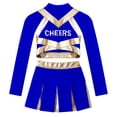 thumbnail image 3 of TiaoBug Kids Girls Cheer Leader Uniform Long Sleeve Crop Top Mini Skirt Sport Meeting Cheerleading Dance Outfits Blue 14, 3 of 5