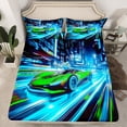 thumbnail image 2 of Castle Fairy Racing Car Bed Sheets for Kids Teenagers,Blue Green King Sheets, 2 of 7
