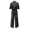thumbnail image 4 of sususu Womens Jumpsuit V Neck Faux Denim Fabric Belted High Waist Playsuit Casual One Piece Outfits Wide Leg Romper with Pockets ,Black,M, 4 of 5
