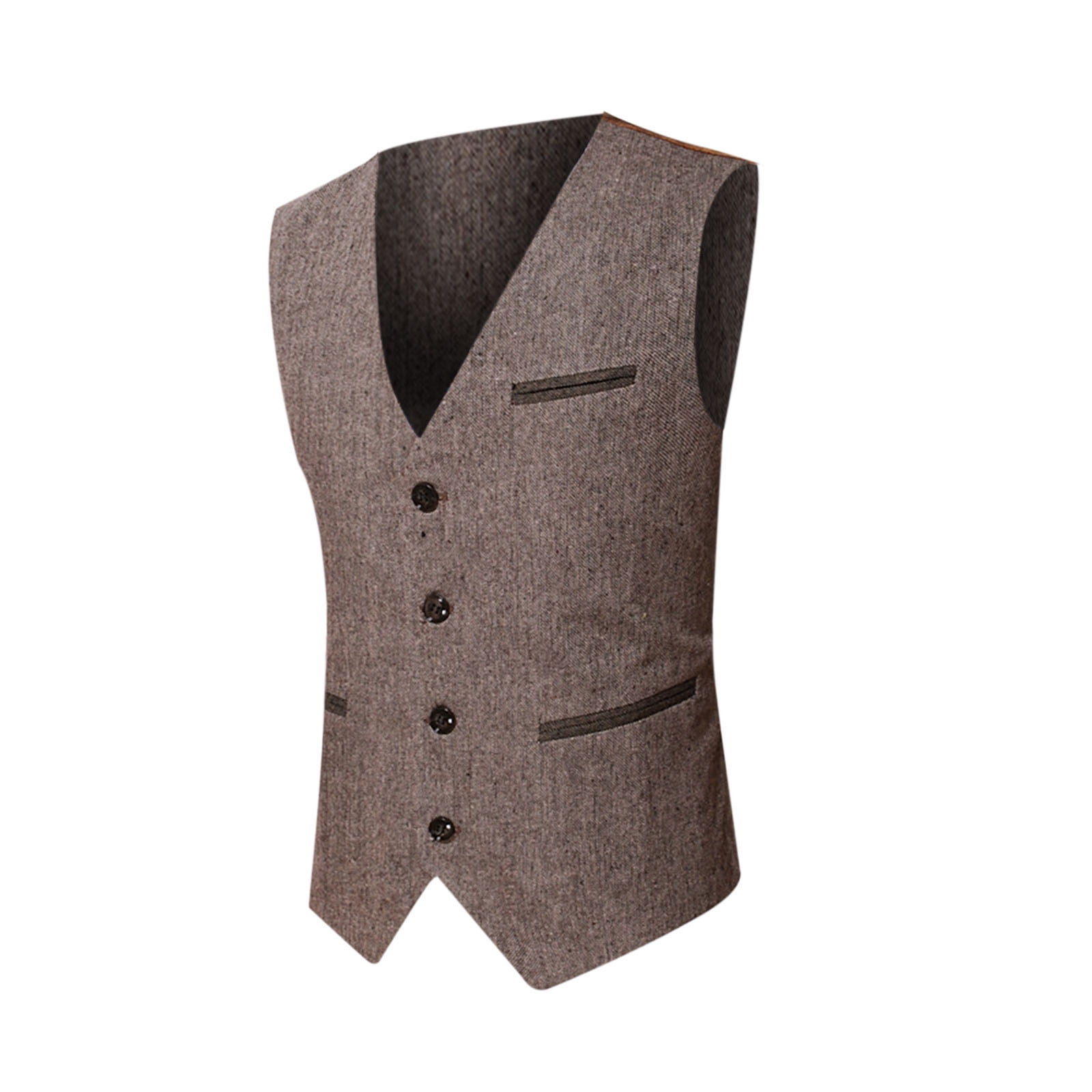 Mens Wool Blend Herringbone Tweed Suede Leather Suit Vests Western