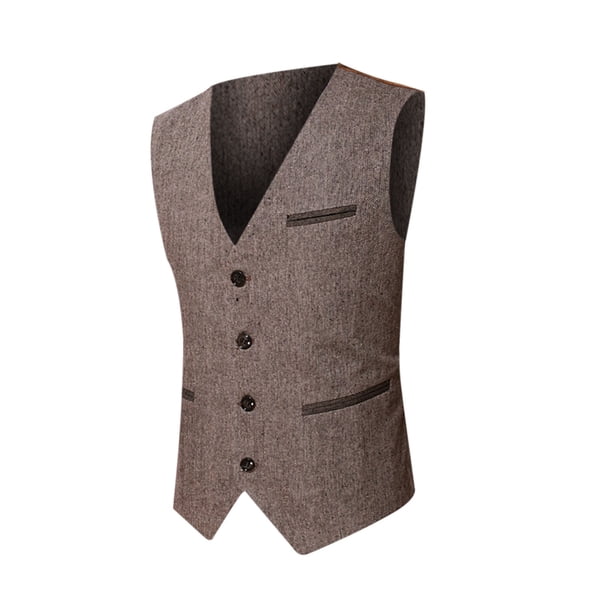 Chaleco de ropa de trabajo con botones ajustados de un solo pecho informal a juego de color para hombres Pompotops oipoqjl29701