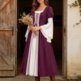 thumbnail image 5 of Kilaqueen Women’s Renaissance Color Block Maxi Dress with Lace Up Bodice and Bell Sleeves, Medieval Costume Gown for Festivals and Theme Parties, 5 of 9
