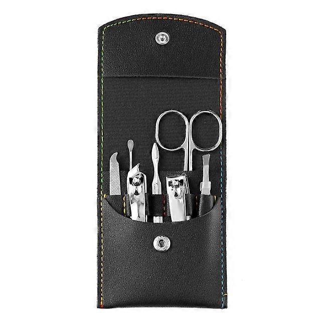 Juego de 7 piezas de cortaúñas para manicura y pedicura, juego de tijeras y cuchara para orejas de acero inoxidable para manicura, color negro