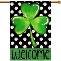 Lucky Shamrock St Patricks Day House Flag 28x40 Inch Double Sided Burlap, Welcome Seasonal Sign Large Flag Farmhouse Yard Outdoor Decorations DF189-28