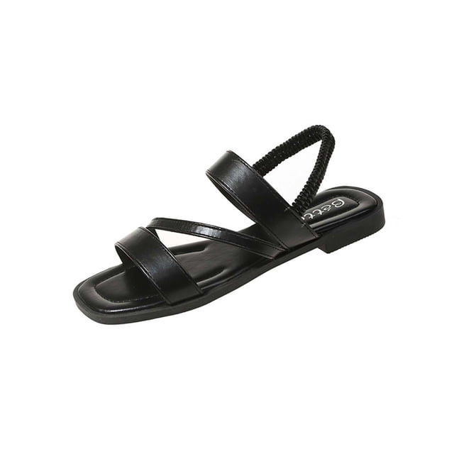 Sandalias Planas con Correas de Tobillo Sandalias de Espalda Elásticas de Pie Abierto de Tamaño Más de las Mujeres, Zapatos de Verano Casuales de Suela Suave para la Playa Y el Uso Diario