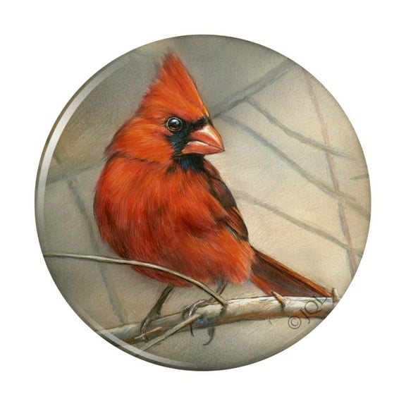 Cardinal Red Bird on Tree Branch Kitchen Refrigerator Locker Button Magnet