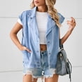 thumbnail image 2 of FAIWAD Denim Jacket for Womens Lapel Button Up Sleeveless Jackets with Pockets Vintage Loose Jeans Coat, 2 of 9