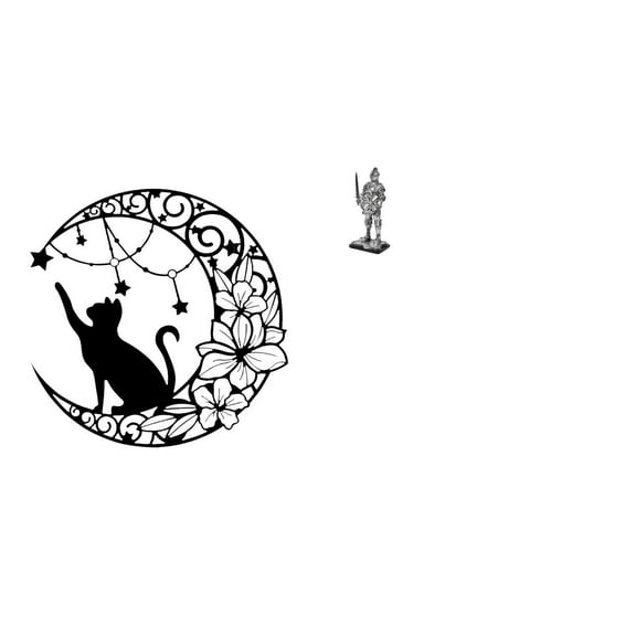 CarpNettore Moonlit Knight Cat Sculpture Metal Wall Art Black Cat Vintage Tabletop Ornament Creative Entryway Bookshelf Office Desk Housewarming Gift Decor