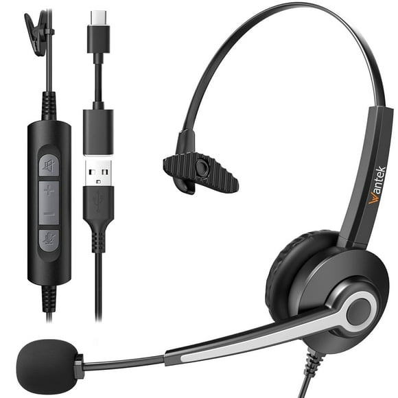 Auriculares USB Wantek monoaurales con micrófono con cancelación de ruido