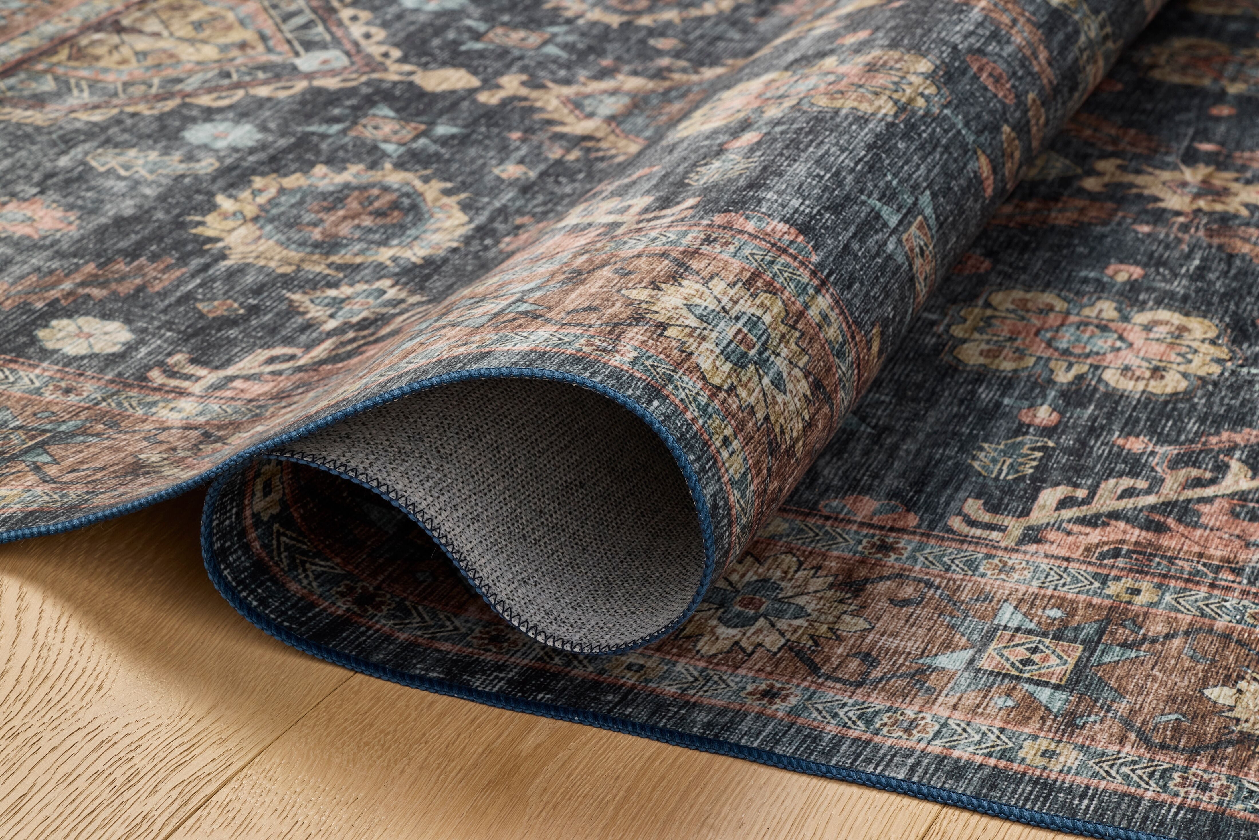 Machine Washable Area Rug 2x10 , Loloi Anniston Denim / Sunset (2'6" x 10')