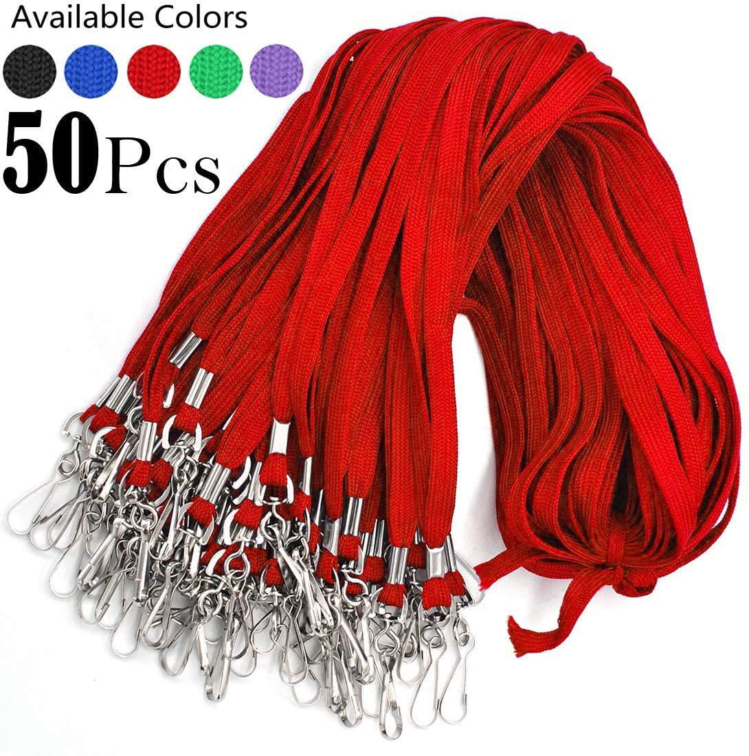 Lanyard/badge Holder Pairs (set Of 50  Red): Woven Round Lanyard & Horizontal Sealable Waterproof Clear Plastic Id Card Name Tag
