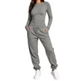 thumbnail image 2 of Chiccall 2 Piece Fall Outfits for Women Stretchy Long Sleeve Crew Neck Crop Top High Waist Drawstring Jogger Pants Matching Lounge Set Tracksuits Set, 2 of 10