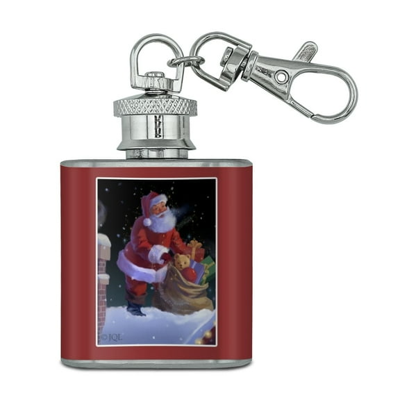 Christmas Holiday Santa Rooftop Magic Stainless Steel 1oz Mini Flask Key Chain