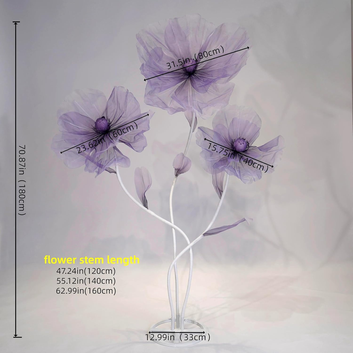 Giant Flowers for Decoration,3-Head Fake Flowers Artificial Silk Flower，Wedding Reception Essential Decoration,Party Banquet Background Decor,Home Decor