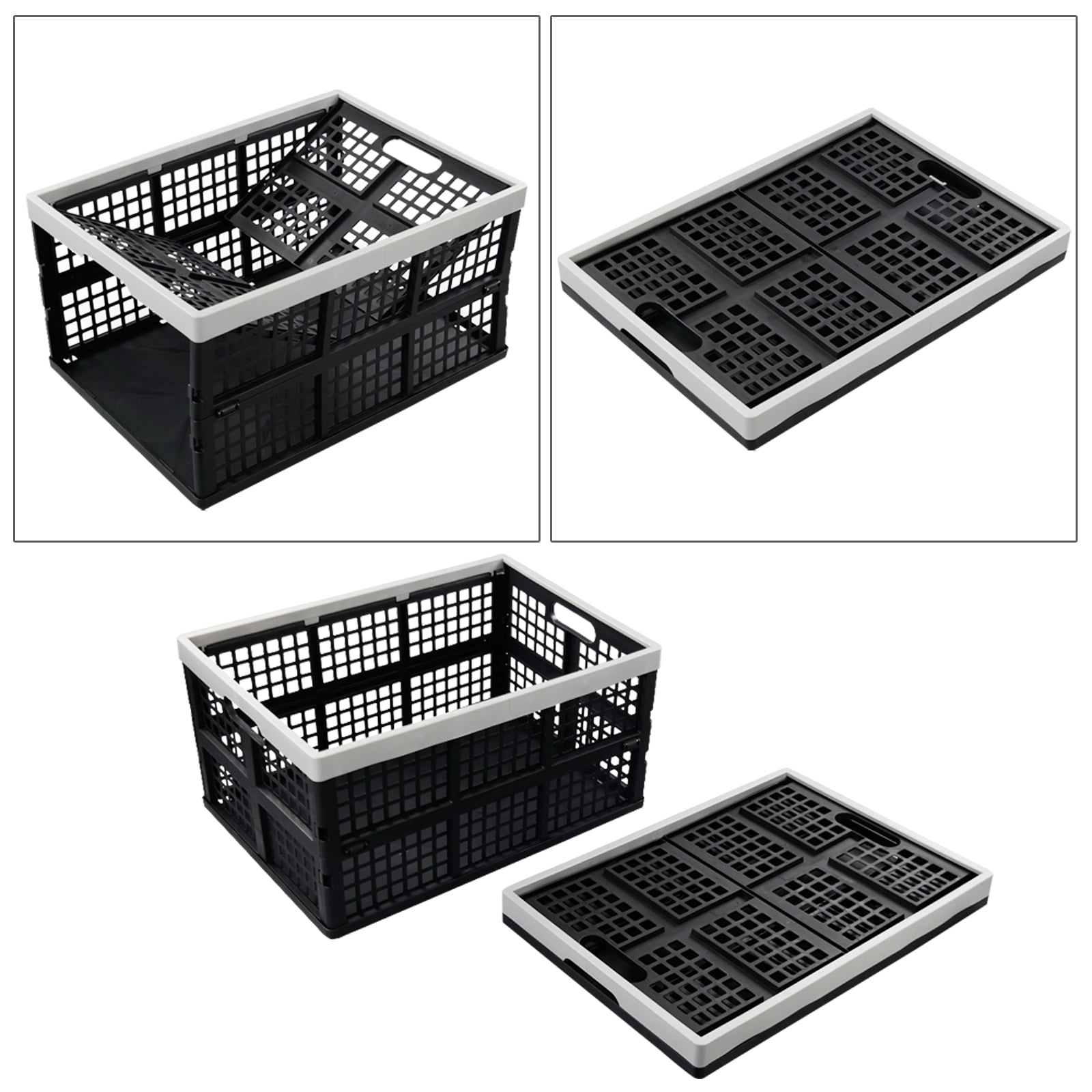 Uumitty 3-Pack 40 L Large Folding Basket, Plastic Collapsible Storage Crate, Black